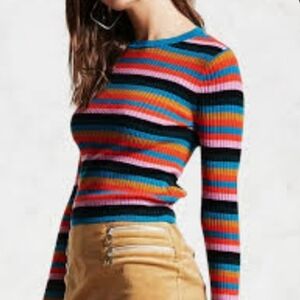 Multicolor Vibrant Dopamine Striped Knit  Cropped Sweater Forever 21 EUC Sz S?